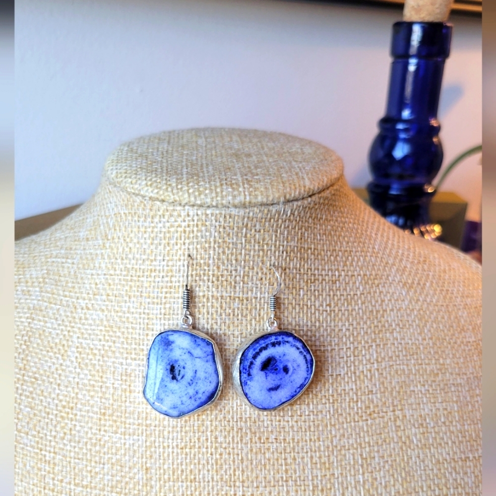 Blue Solar Quartz Natural Stone Earrings